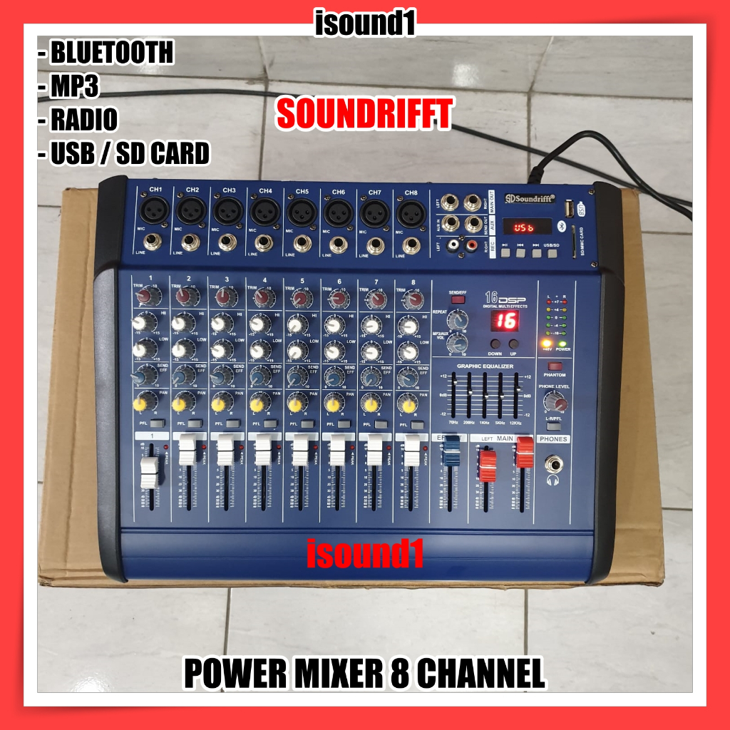 POWER MIXER AUDIO SPEAKER 8 CHANNEL SOUNDRIFFT SD 3000 AMPLIFIER MIXER