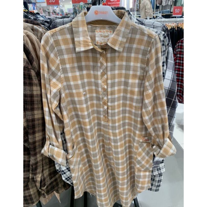 kemeja wanita kotak kotak triset