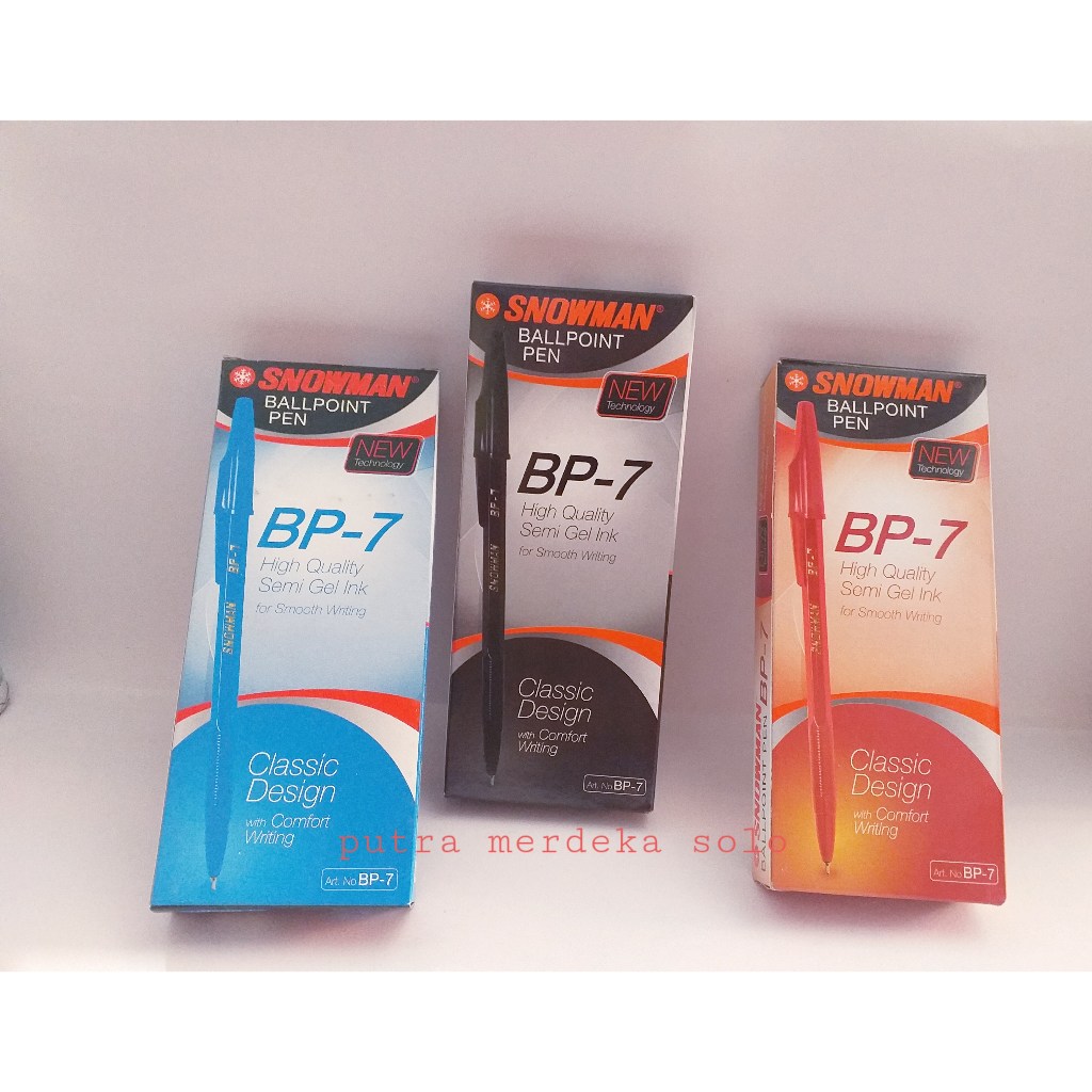 

Ballpoint, Bolpen, Pulpen Snowman BP-7 Hitam Merah Biru