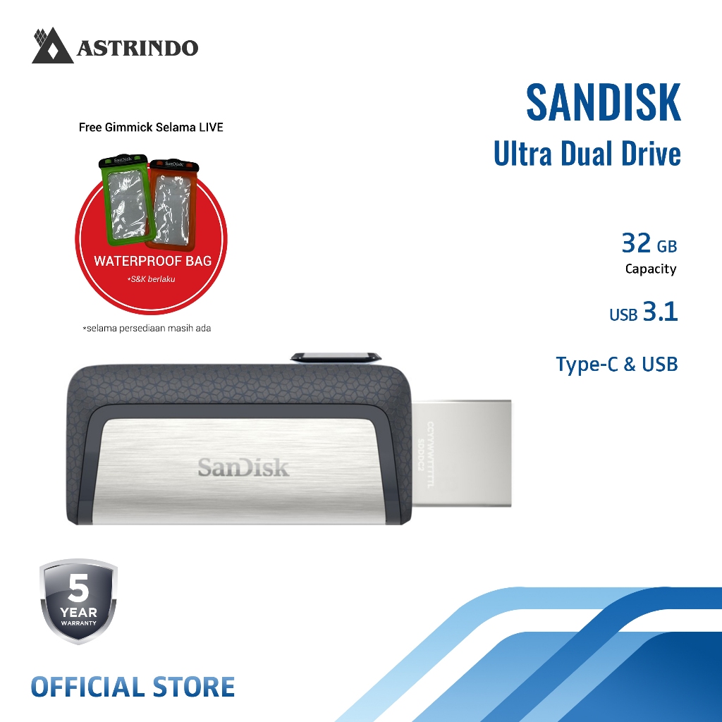 Sandisk Ultra Dual Drive 32GB, Flashdisk Type-C - (SDDDC2-032G-G46)