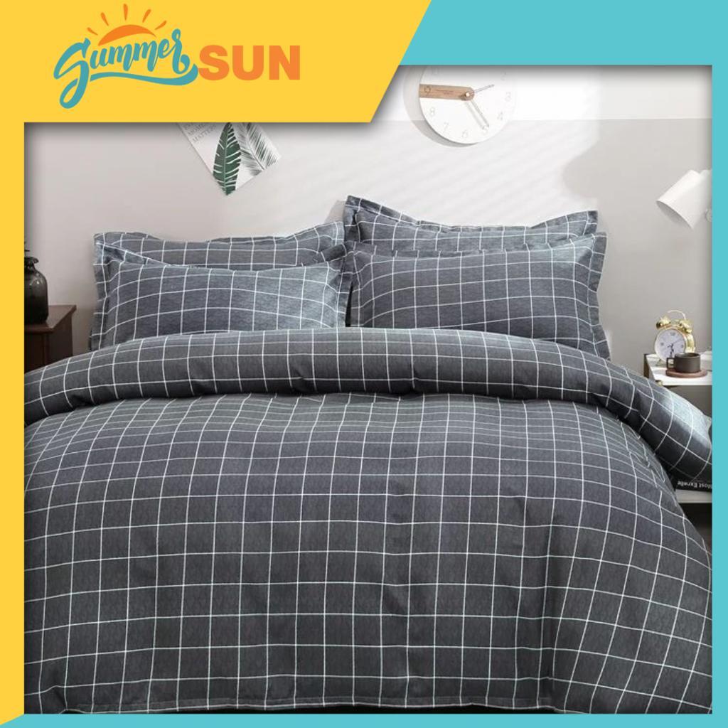 COD - BANDUNG - BEDCOVER SET KOTAK ABU - GRAY BLOCK - Summersun09