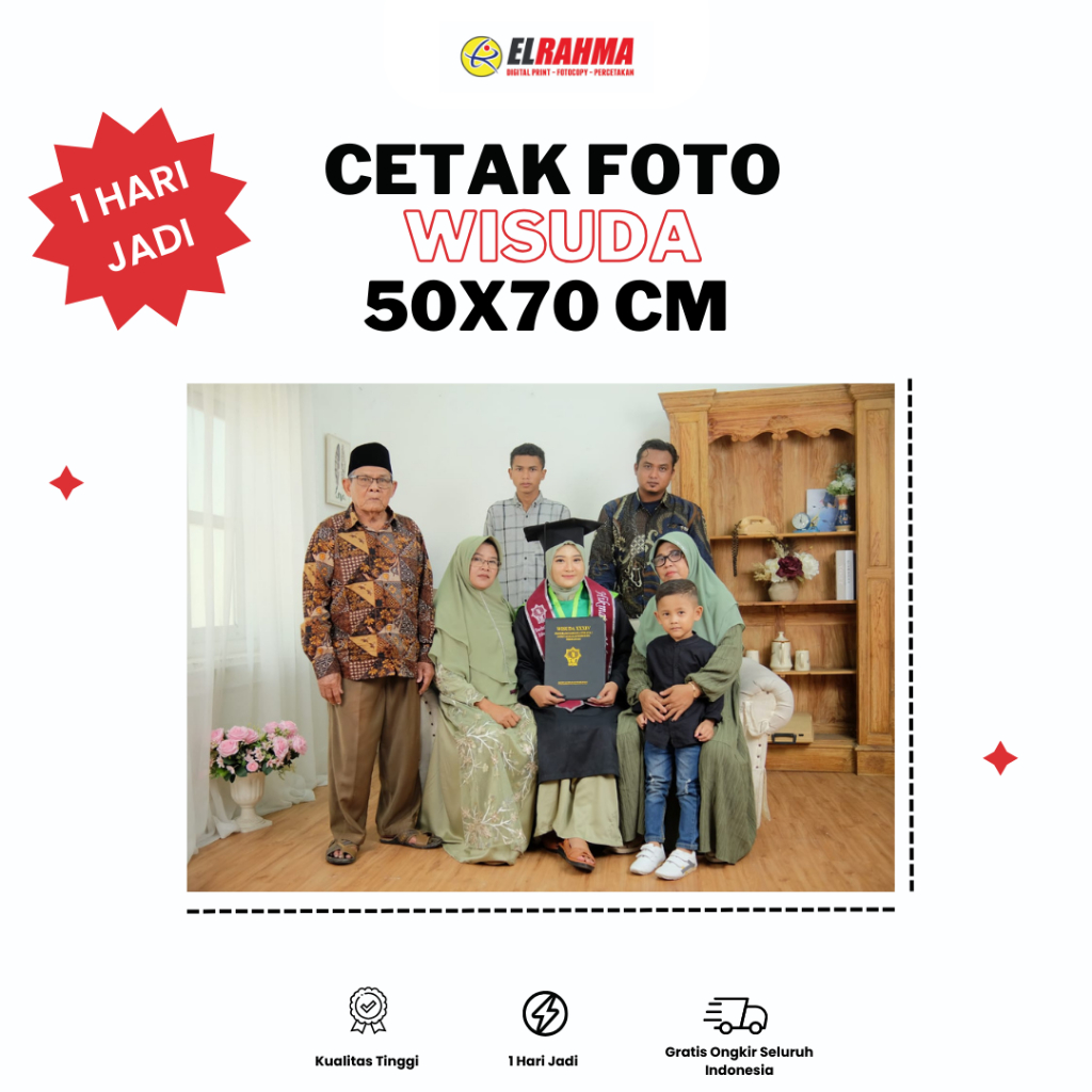 CETAK FOTO WISUDA UKURAN BESAR 20R+ (50X70CM) / BERKUALITAS TINGGI / PHOTO PAPER MATTE PREMIUM / CET