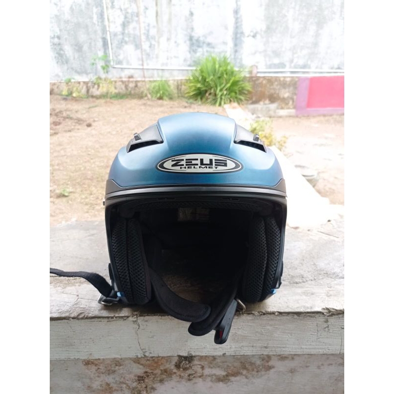 HELM ZEUS ZS 611, MATT BLUE BIRU DOFF HALF FACE