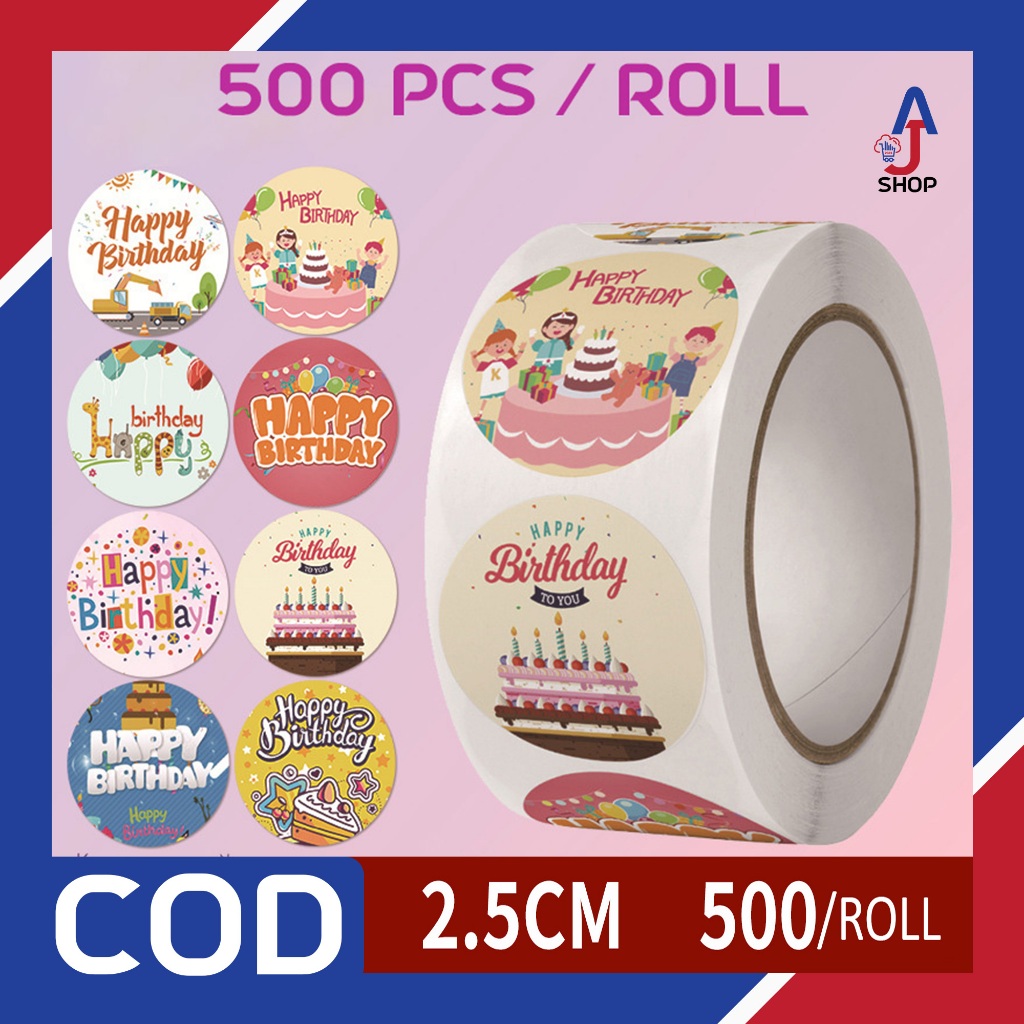 

AJ - Sticker Happy Birthday 500pcs/roll Sticker Selamat Ulang Tahun Kode B001