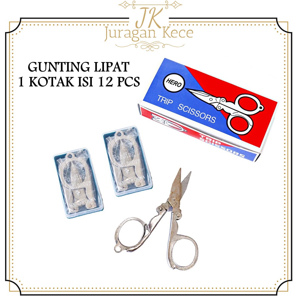

(12 PCS / LUSINAN) Hero Gunting Lipat Saku Mini Folding Trip Scissors Stainless Steel