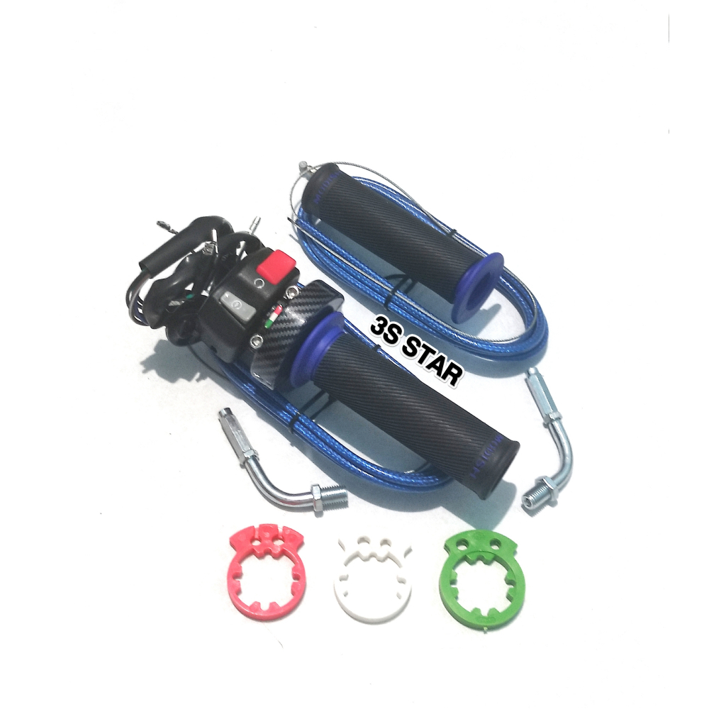 PAKET GAS SPONTAN KARBON KABEL GAS 2 SERAT KARBON UK 220CM + HANDGRIP MODISH BAHAN KARET DAN SAKLAR