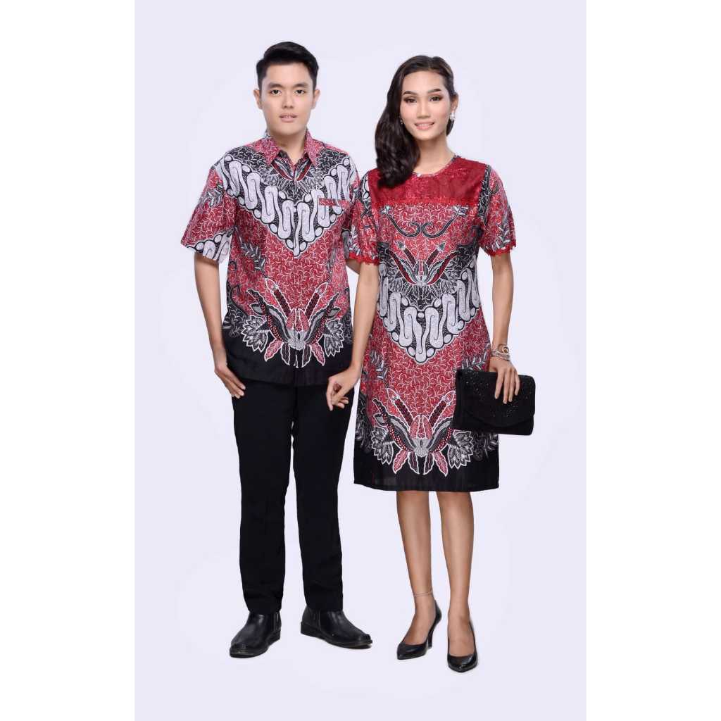 Sarimbit Keluarga Kemeja Dress Seragam Natal Pria Wanita Batik 3239 Merah