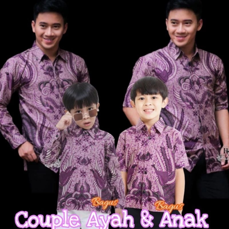 Batik kemeja pria/Batik couple anak/Seragam batik motif terbaru warna ungu lilac