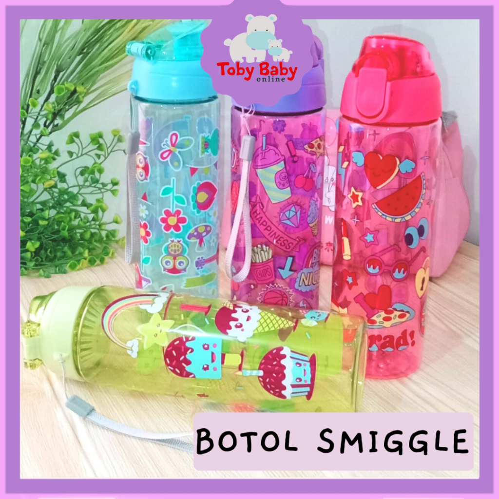 Botol Minum Anak Sekolah Smiggle Warna Warni Gambar Karakter Flip Top Body Colorful 700 ml Lucu