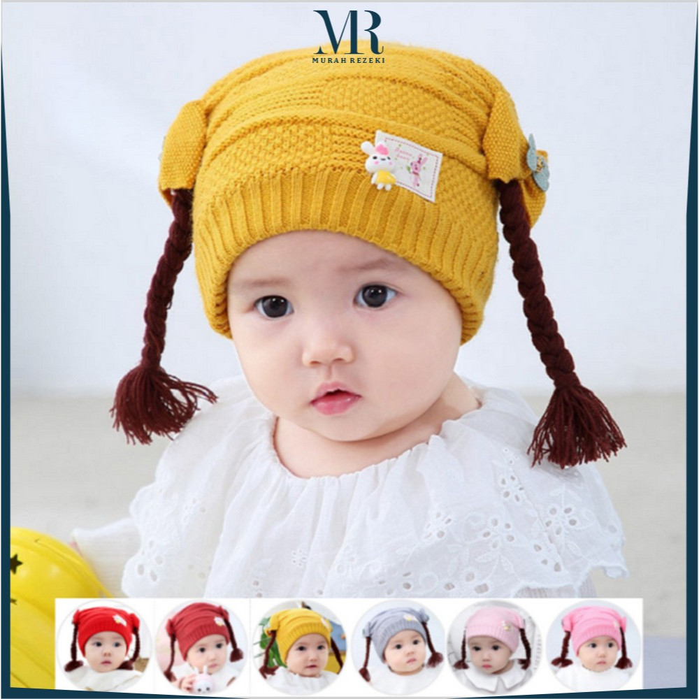 Topi Kepang Rambut Palsu Kuncir 2 Anak Lucu / Topi Rambut Palsu Lucu Anak Model Tinggi / Baby Hat Wi