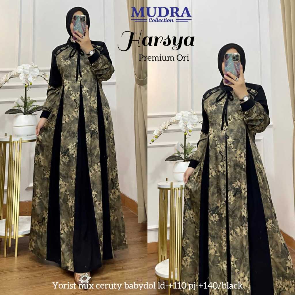 [LD 110] HARSYA DRESS GAMIS WANITA PESTA BAHAN YORIS MIX CERUTY BABYDOLL PREMIUM ORI BY MUDRA HIJAB