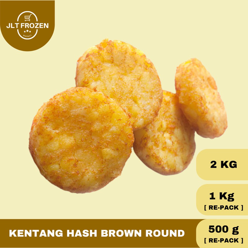 

Kentang Hash Brown Bulat / Potato Hash Brown Round Frozen Re-Pack - 500gr / 1kg