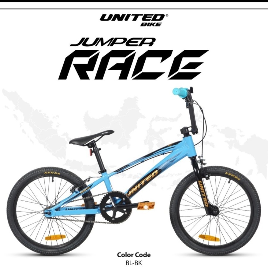 Sepeda bmx 20 inch united anak jumper race frame alluminium alloy rem v break usia 7 tahun ke atas s