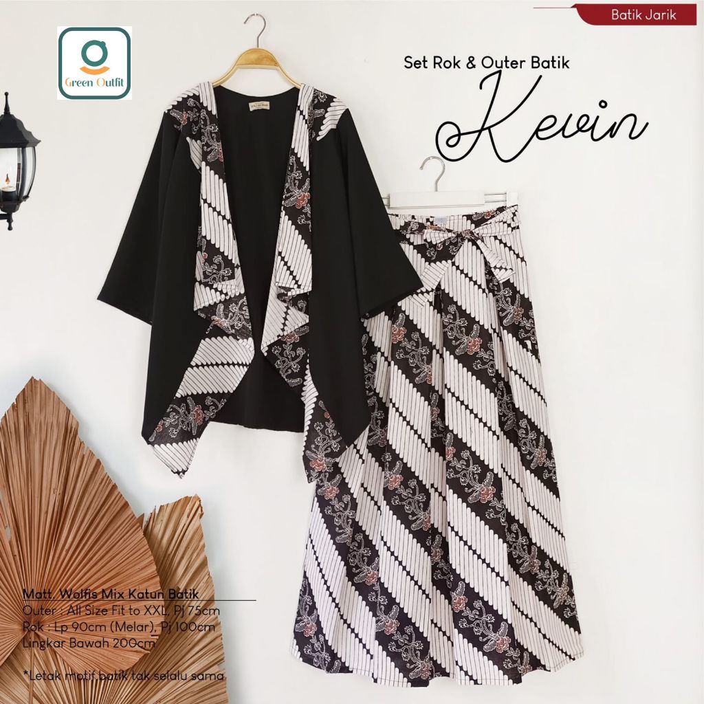 kevin set rok outer wolfis batik  ld 112 stelan setelan oneset pakaian baju bluss blus bluse jumbo o