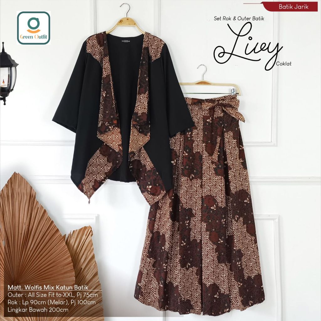 livy set rok outer wolfis batik  ld 112 stelan setelan oneset pakaian baju bluss blus bluse jumbo ov
