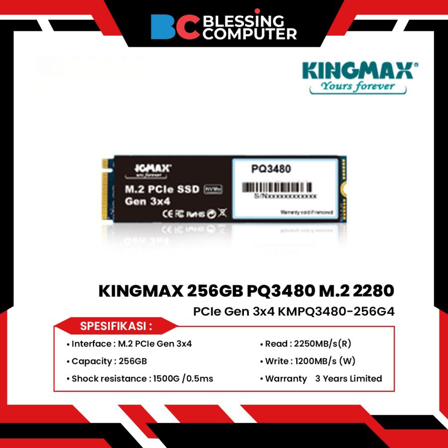 SSD KINGMAX 256GB PQ3480 M.2 2280 PCIe Gen 3x4 KMPQ3480-256G4