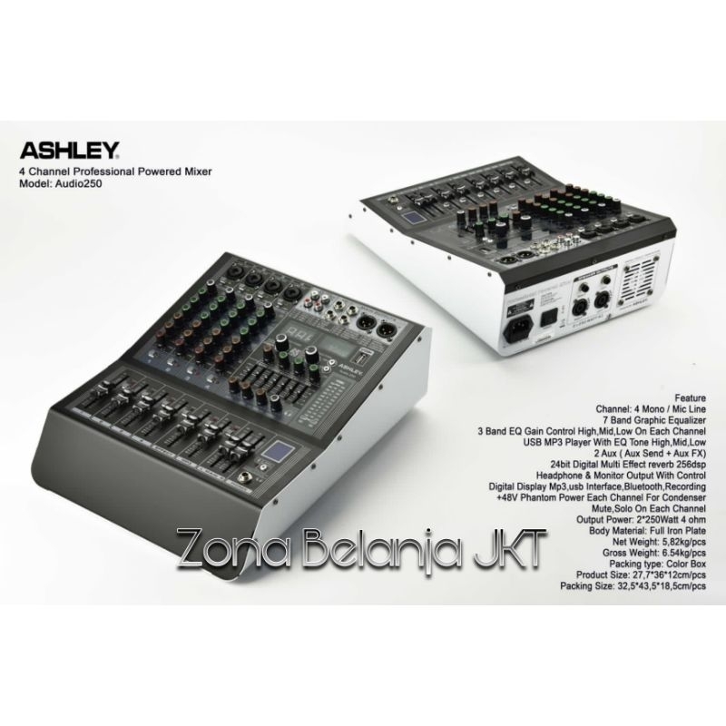 POWER MIXER ASHLEY AUDIO 250 4 CHANNEL USB BLUETOOTH DSP EFEK VOCAL ORIGINAL