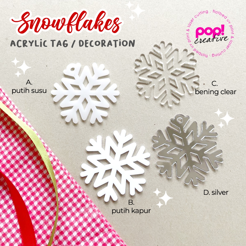 

Hangtag Christmas Natal Hiasan Snowflakes Dekorasi Salju Akrilik Hiasan Hampers Kado Parcel
