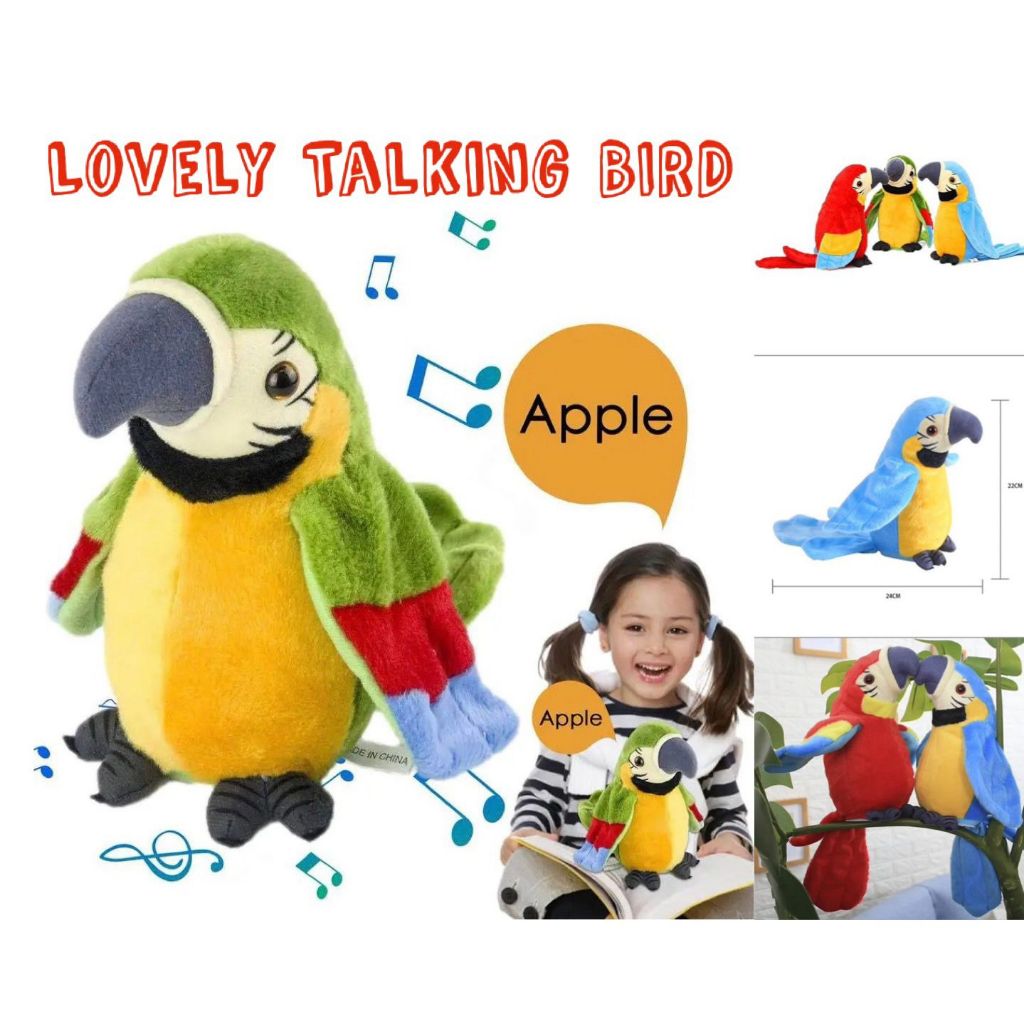 Boneka Burung Beo Peniru Suara / Burung Parrot Beo Bisa Joged Bisa Bicara/ Talking Bird/Belajar Berbicara/Boneka bayi