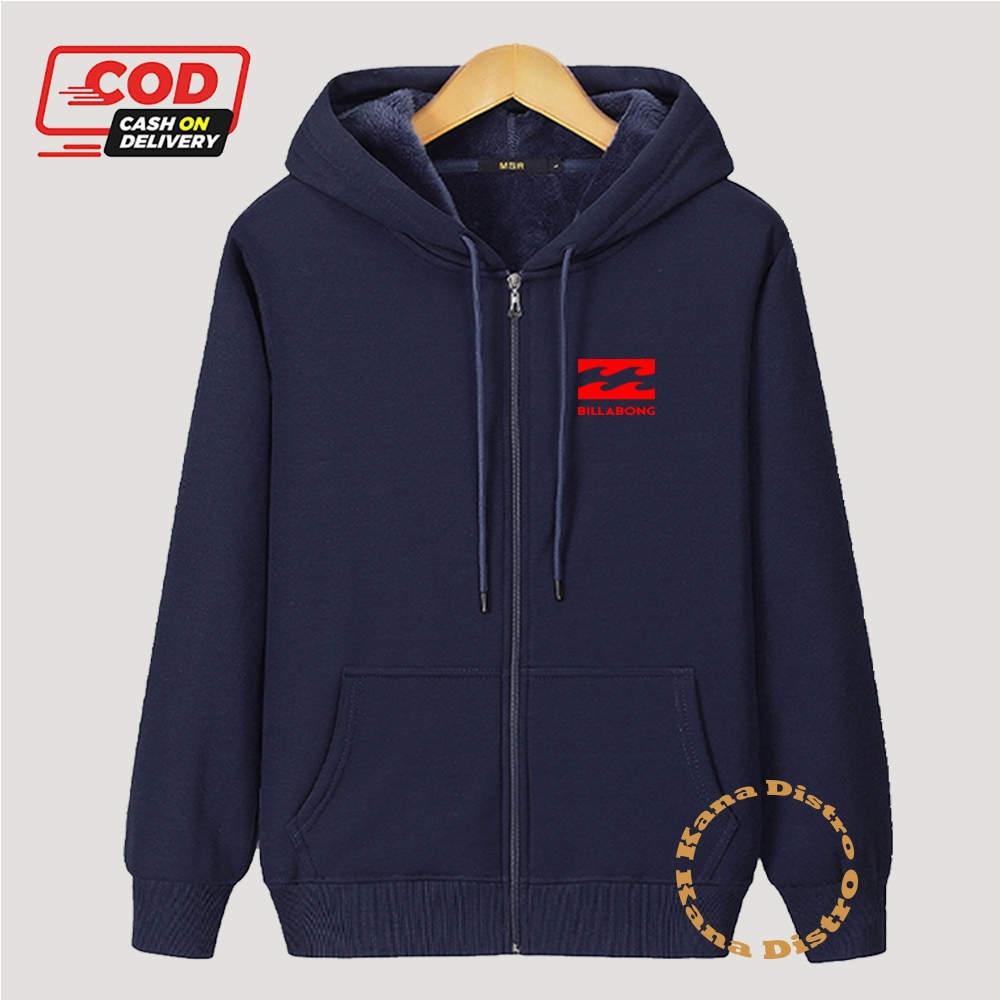 COD Jaket Zipper Distro Billabong Logo Text Merah Premium Quality Jaket Hoodie Keren-Jaket Resleting