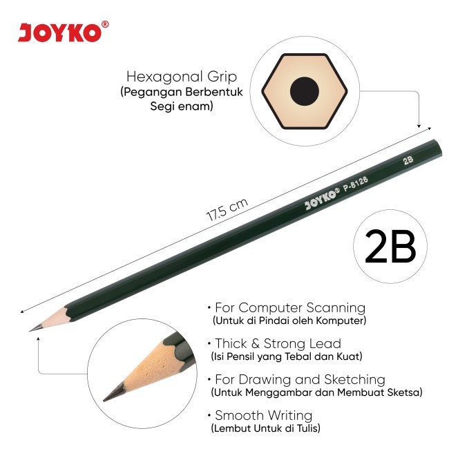 

Pencil Pensil Joyko P-88 2B 1 BOX 12 PCS Untuk Ujian Sekolah Scan Komputer Dan Menggambar / Sketsa