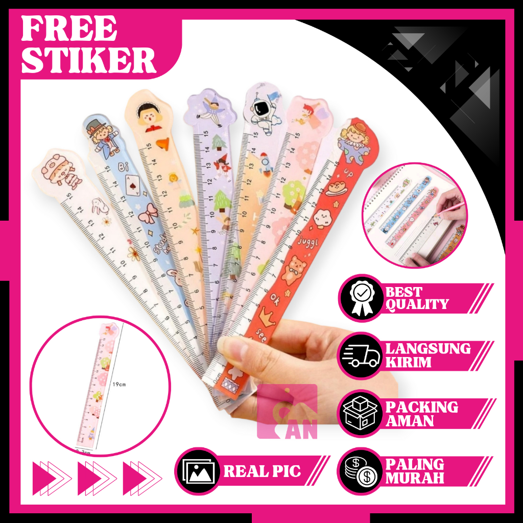 

1PCS Penggaris Motif Lucu Transparan 15CM Peralatan Sekolah Alat Ukur Pengaris Mistar Plastik Karakter Bening A028