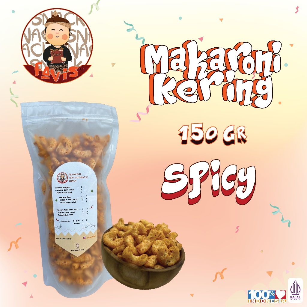 

Makaroni Besar Kering Pedas Daun Jeruk 150gr