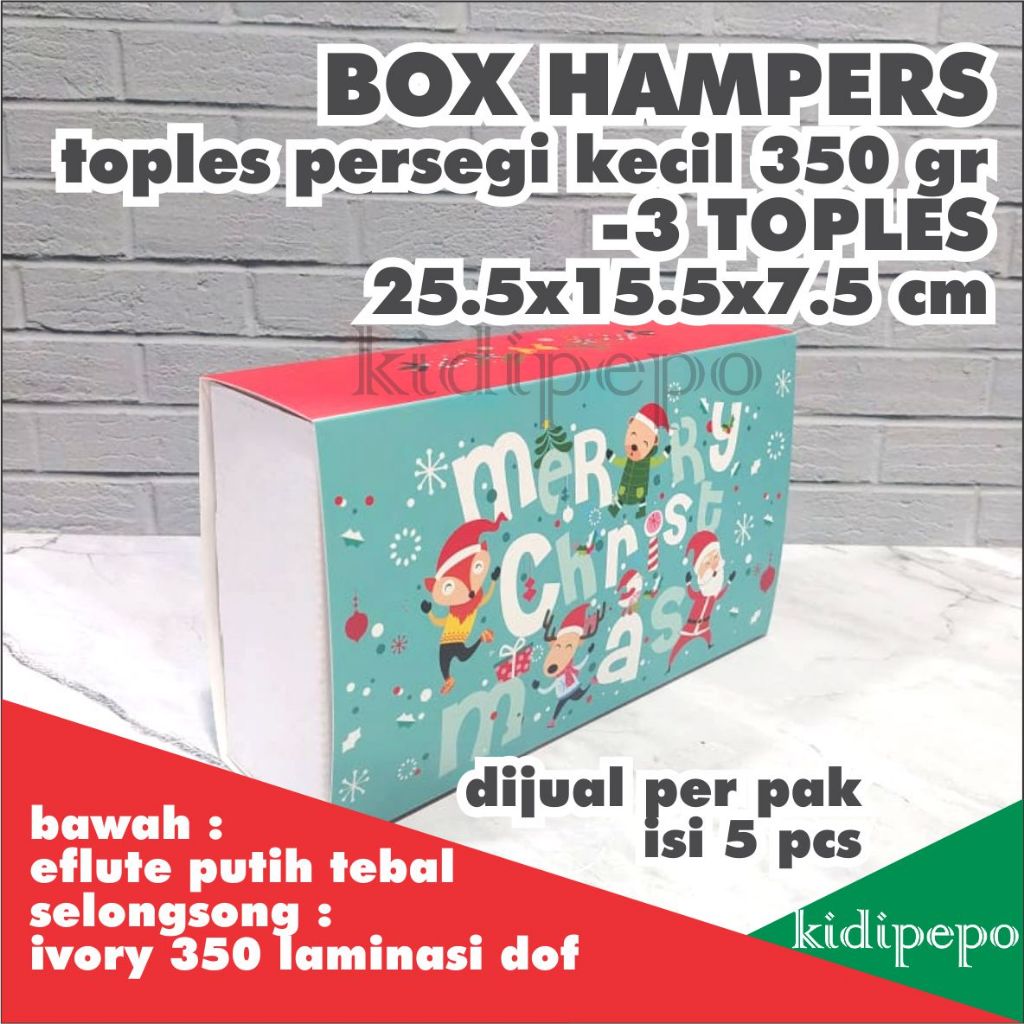 

BOX HAMPERS /KUE KERING PERSEGI CHRISTMAS NATAL 350/500 GR - isi 5 SET