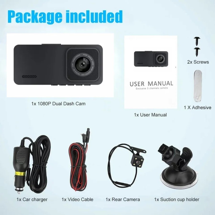 MH - KAMERA MOBIL 3 KAMERA FULL HD LAYAR 2IN DVR MOBIL DASHCAM S103