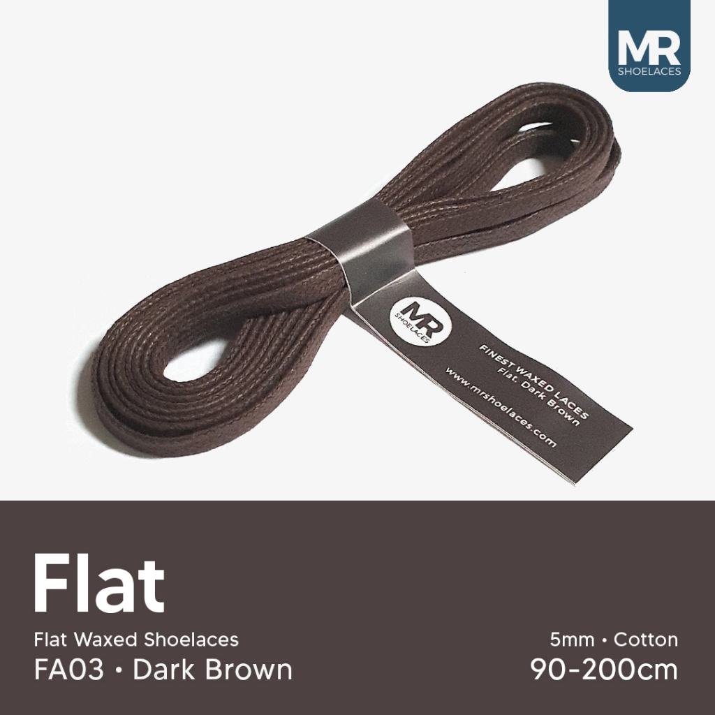 MR Shoelaces FA03 Dark Brown - Tali Sepatu Lilin 5mm Gepeng Flat Pipih (Waxed Laces) 90cm 100cm 120c