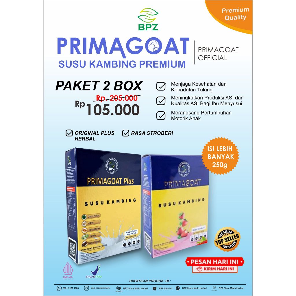 

Susu Kambing Etawa Primagoat Atasi Nyeri Sendi, Asam Urat dan Kesehatan Pernafasan rasa Stroberi & Original plus Herbal