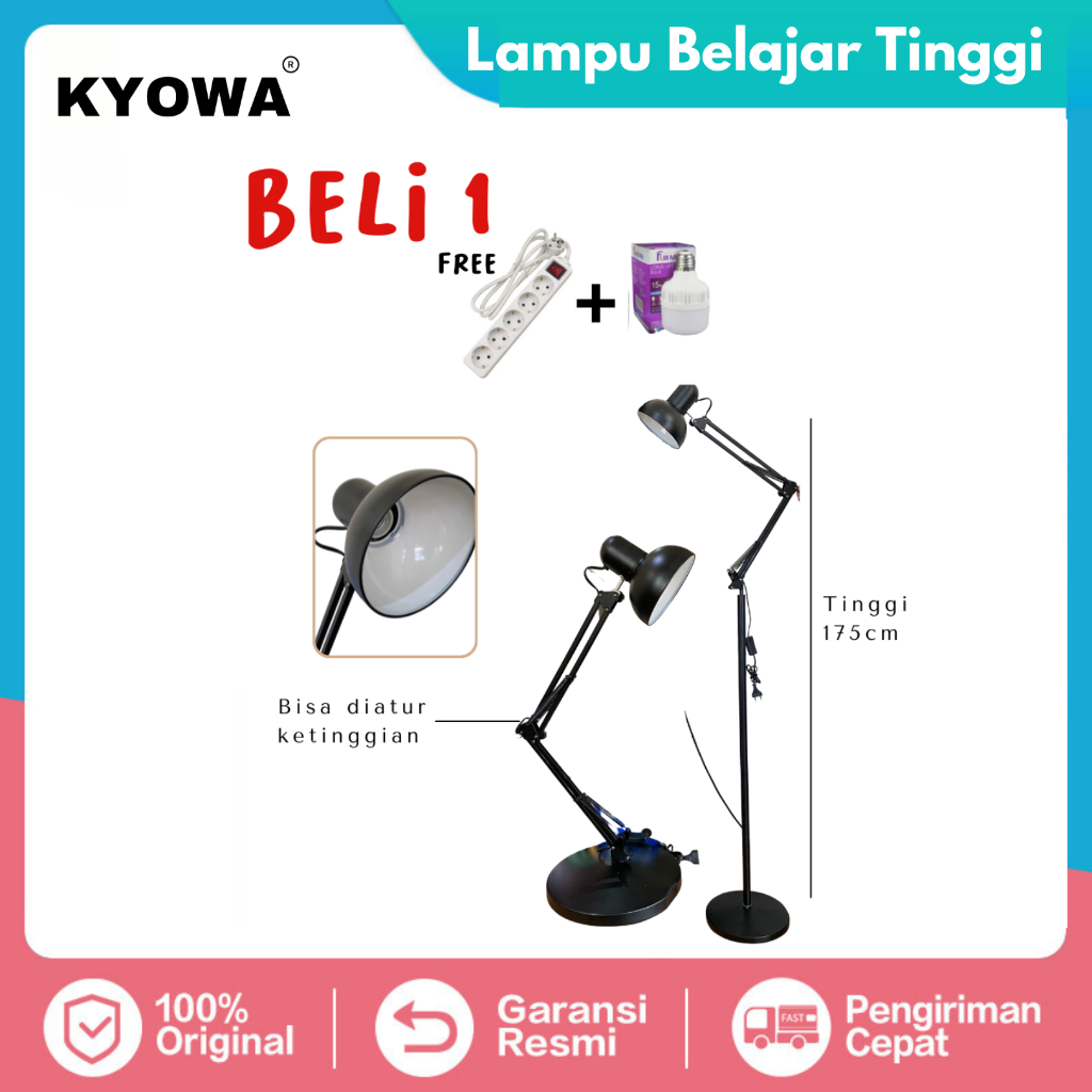 ( Besar + Tinggi ) Lampu Meja Baca Belajar - Jepit Arsitek - Flexibel - Praktis Lampu