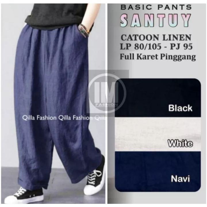 Basic Kulot Pants Jumbo XXL Rami Linen Santuy Pants Jumbo. Celana Korean Style Potongan Longgar // K