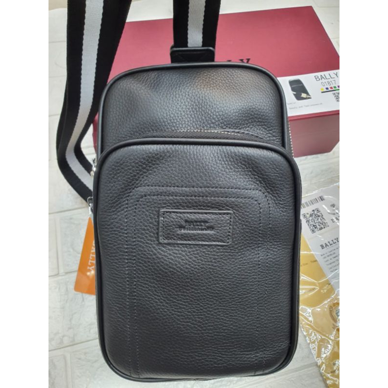 Tas selempang pria bally import free box tas sling bag pria kulit asli