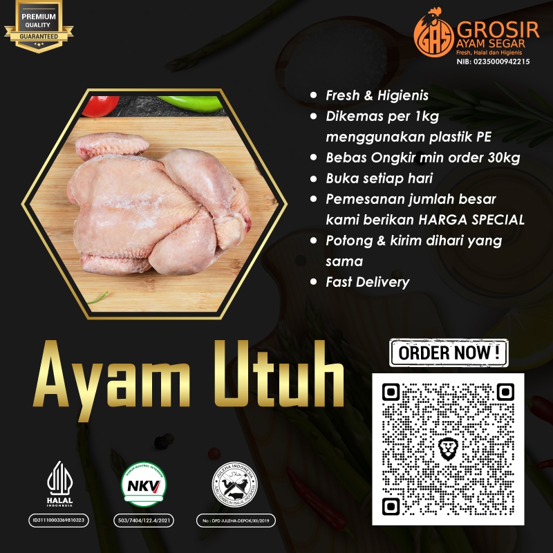 

Ayam Broiler utuh 1,3 sd 1,4