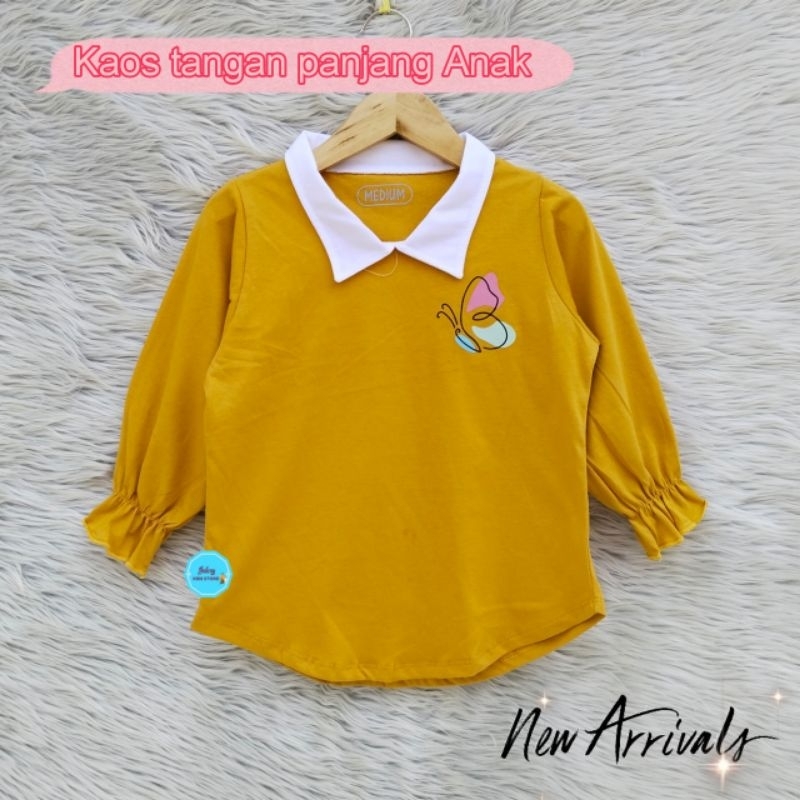 Baju anak perempuan tangan panjang umur 3-12 tahun model kerah katun combed terlaris