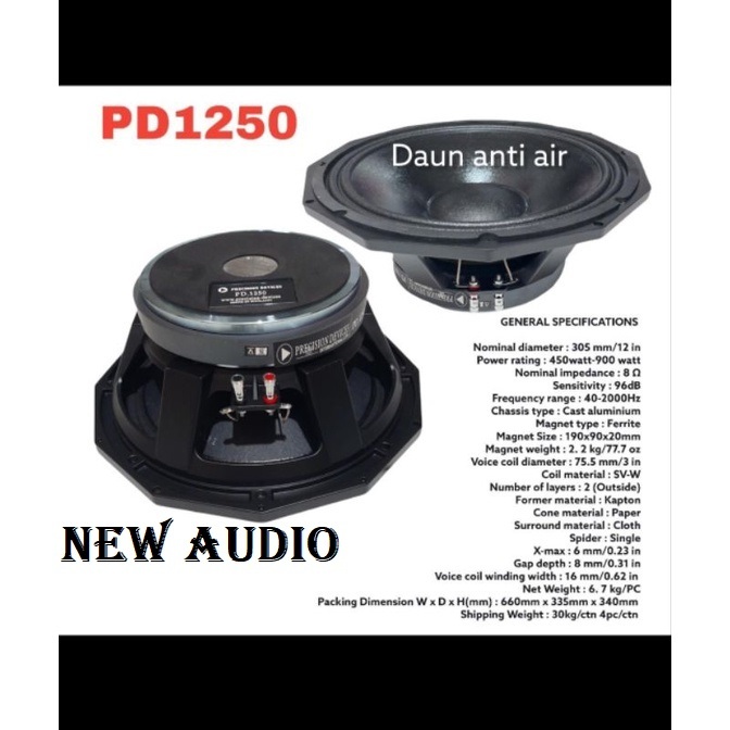 Speaker komponen pd1250 pd 1250 12inch high mid low