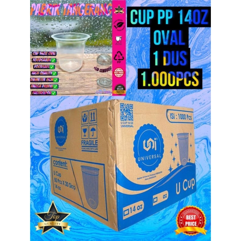 isi 1000pcs Cup Gelas Plastik Oval 14oz / Gelas plastik oval 14oz / Cup pp oval 14oz / Gelas pp oval