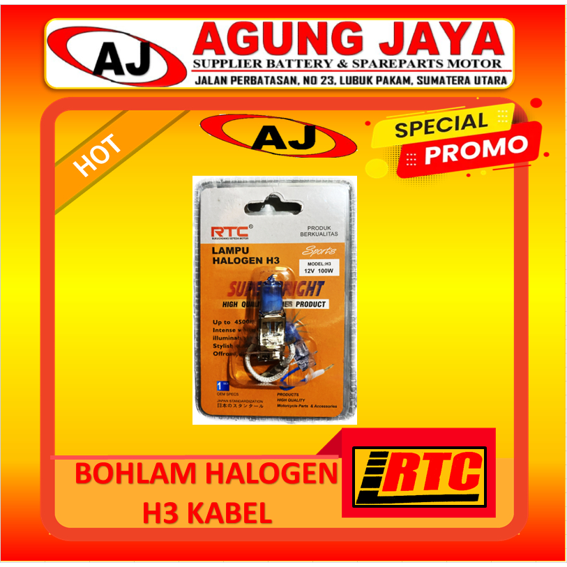 Bola Lampu Tembak H3 Halogen Kabel Platinum Merek RTC