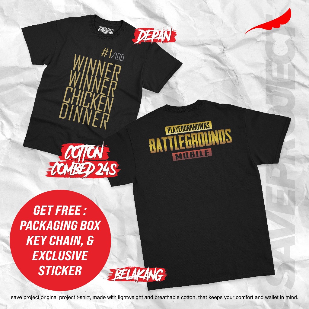 KAOS ARIEL NOAH WINNER WINNER CHICKEN DINNER/KAOS ARIEL PUBG EDITION/KAOS ARIEL NOAH/KAOS NOAH/Kaos 