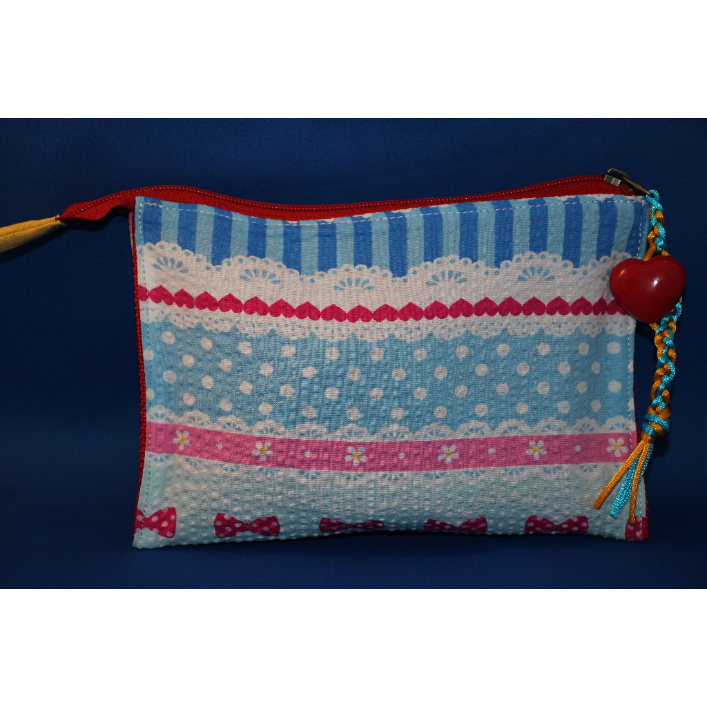 Dompet Jepang ( Japanese Pouch ) - Biru Pink Motif Renda