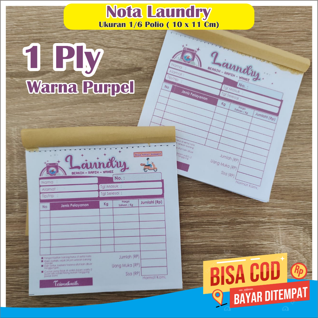 

nota laundry mini 1 ply ukuran 1/6 polio purpel nota londry