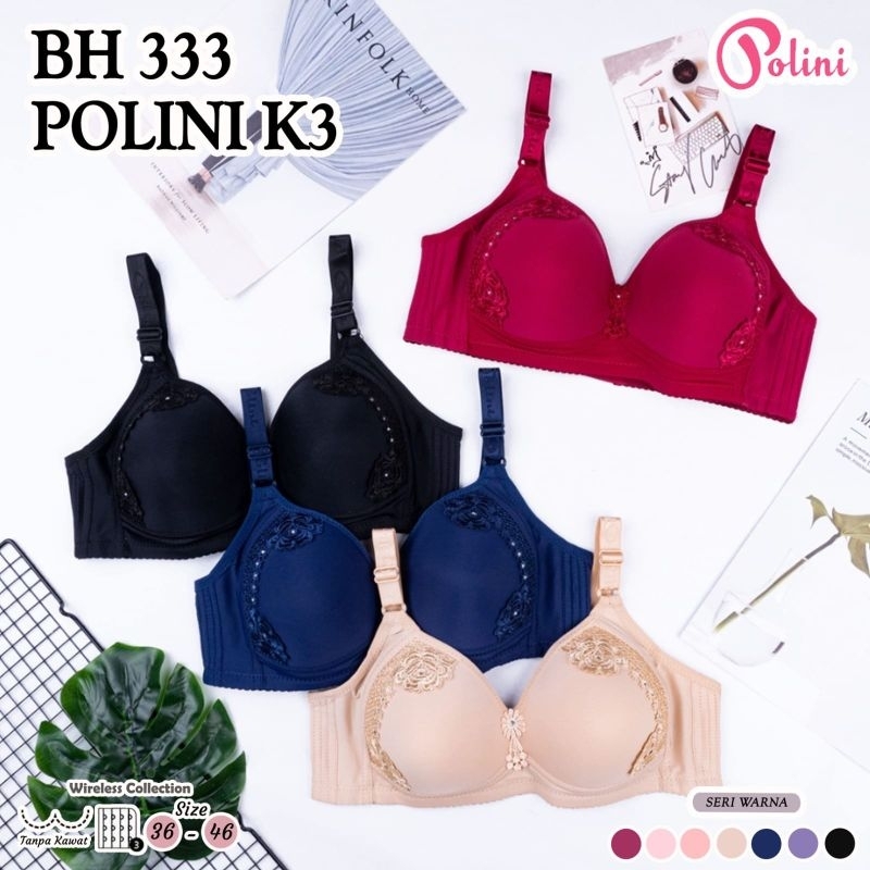 POLINI K333 BH Jumbo | Bra Busa Jumbo Tanpa Kawat Set 1 & 3 Pcs | Push Up Bra Kait 3 | BH Cup C Ukur