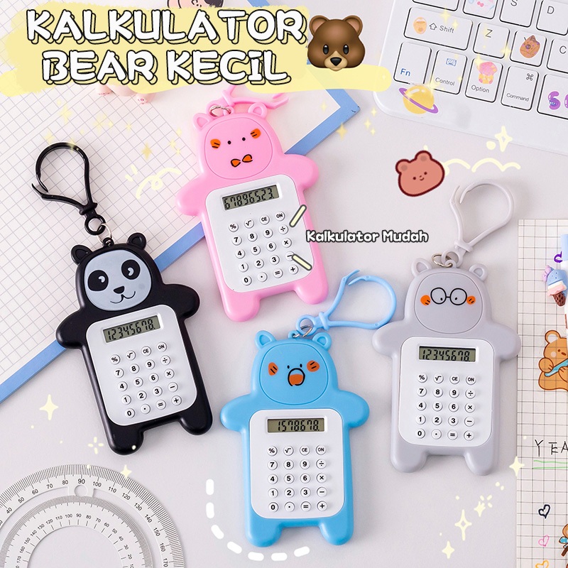 

COD❤️Kalkulator Mini Portable 8 Digit Lucu Motif Beruang Calculator Travel Tombol Karet Sekolah Stationary Import Warna