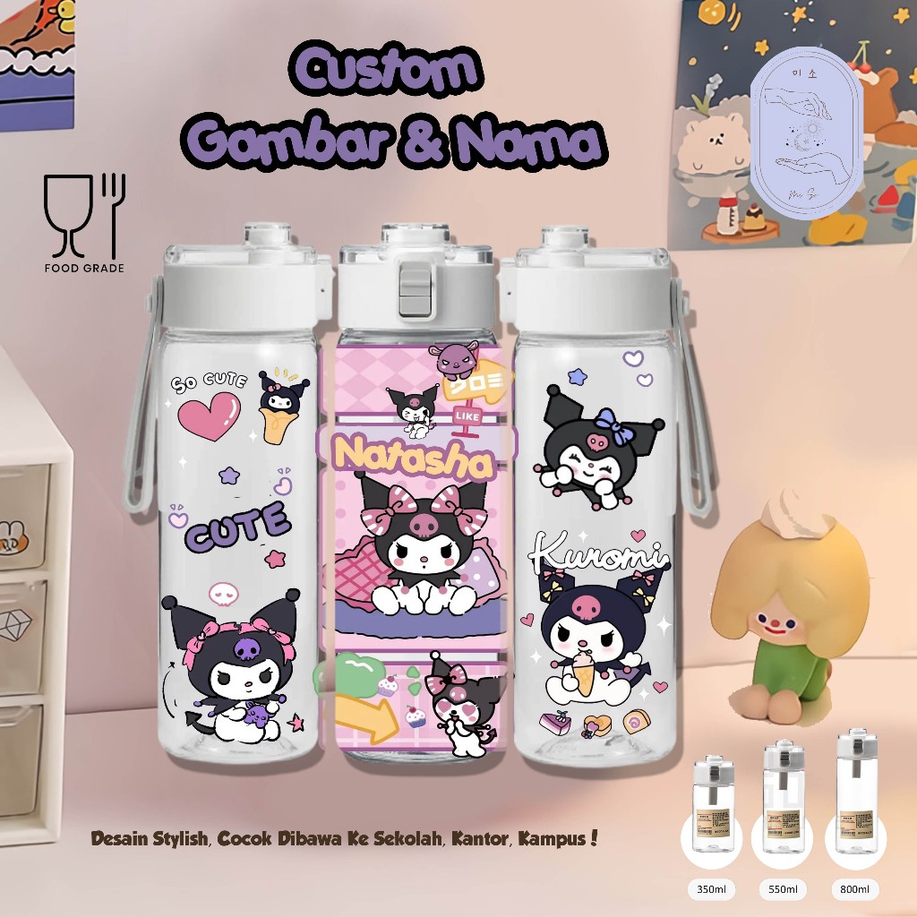 MISO CUSTOM KARAKTER KUROMI Muji Clear Water Bottle Minum