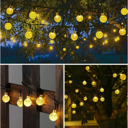 Lampu LED String Tenaga Surya Lampu Hiasan Taman Outdoor Model Sakura/Bintang/Bola 30 LED 10M