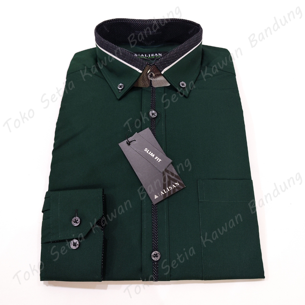 Kemeja ALISAN Spesial List Lengan Panjang SLIM FIT ( HIJAU BOTOL )
