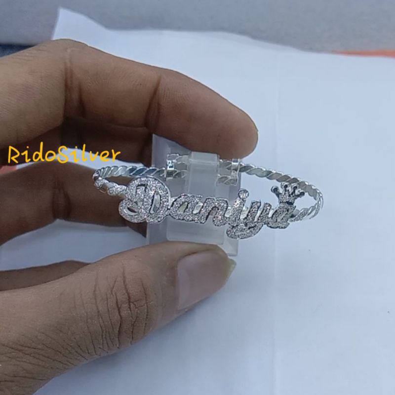 Gelang tangan anak bayi model keroncong plat nama ( perak asli murni )