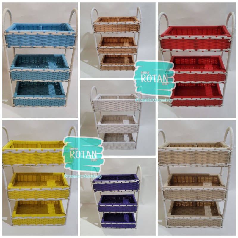 Rak bumbu kotak 3 susun / rak bawang / keranjang rotan 3 susun