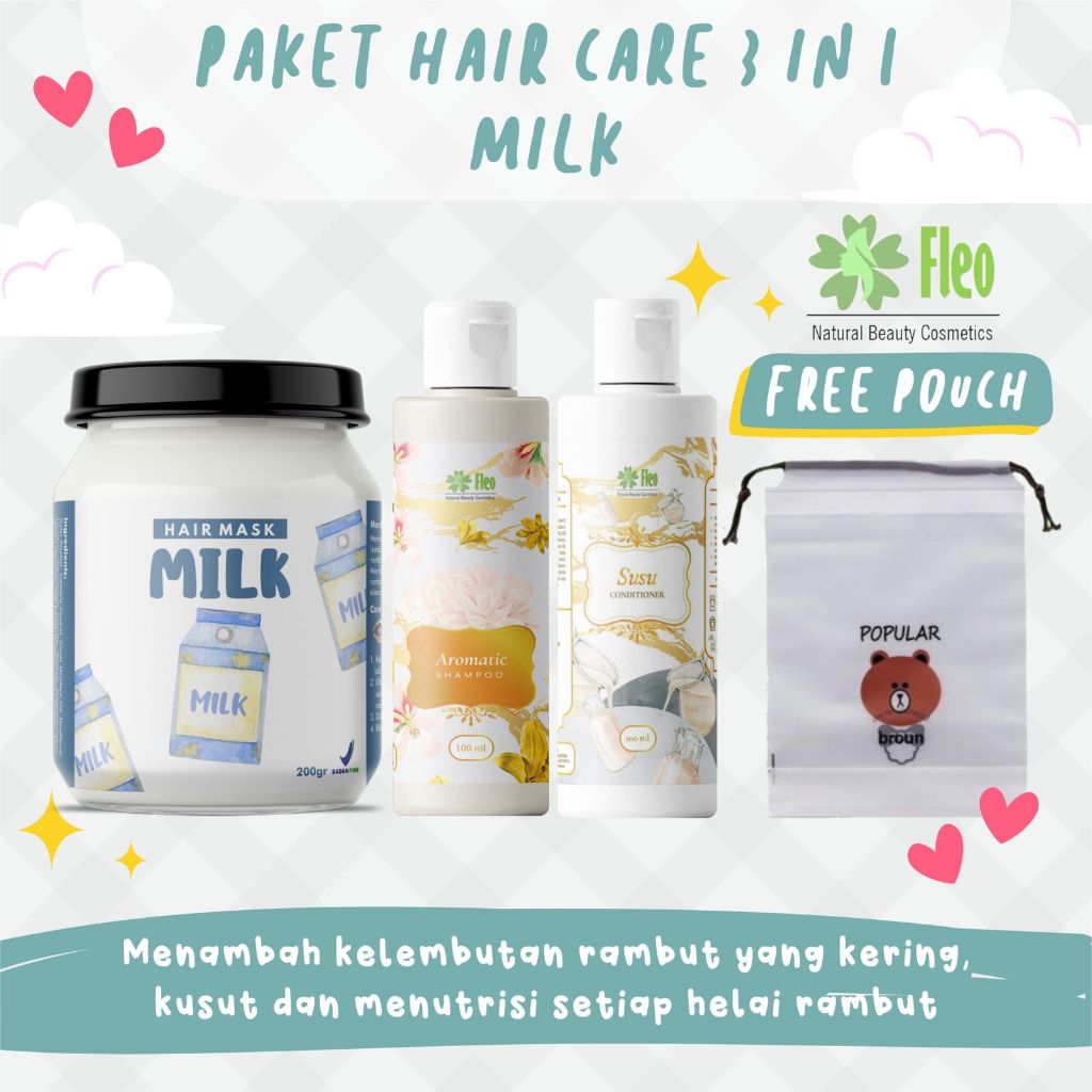 [BPOM] PAKET HAIR CARE 3IN1 FREE POUCH / HAMPERS HAIR MASK / HAMPERS HAIR CARE ISI 3 PCS-Milk